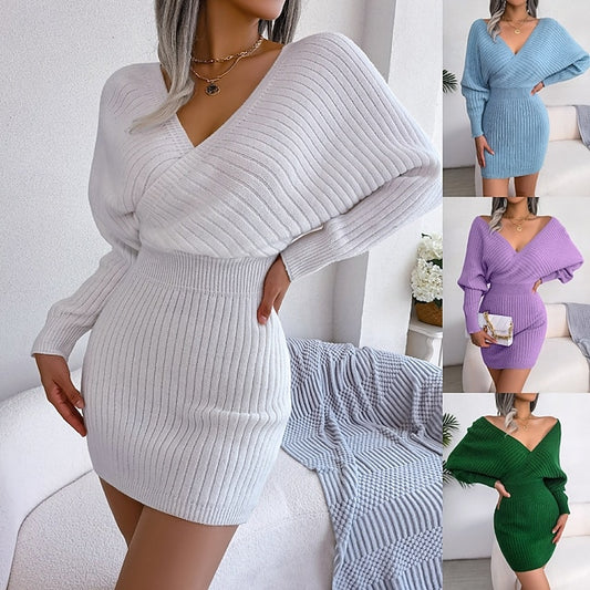 Women's Sweater Sweater Dress Casual Soft Pure Color Ribbed