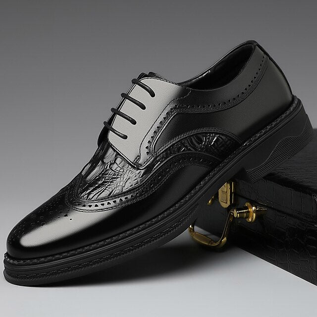 Brown Leather Shoes Oxford Men's Crocodile - Brogue