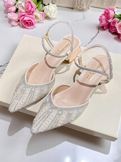 Pearl Toe and with Ivory Block Heels Women's Pointed