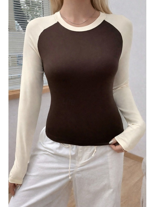 Women's Raglan T Shirt Tee Top Patchwork Color Block