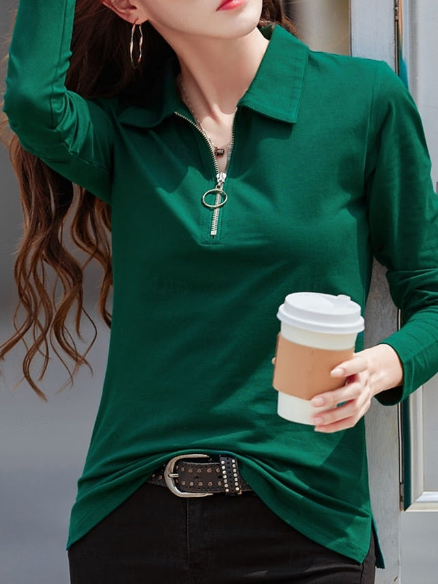 Women's Blouse Zipper Plain Stylish Modern Casual Long
