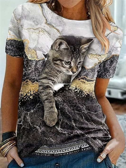 Women's T Shirt Casual Print Short Sleeve Regular Tops