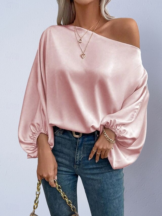 Women's Shirt Satin Shirt Blouse Off The Shoulder Tops