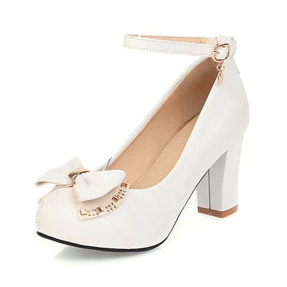 Pumps Round – Block Toe Girls' Shoes Heel White