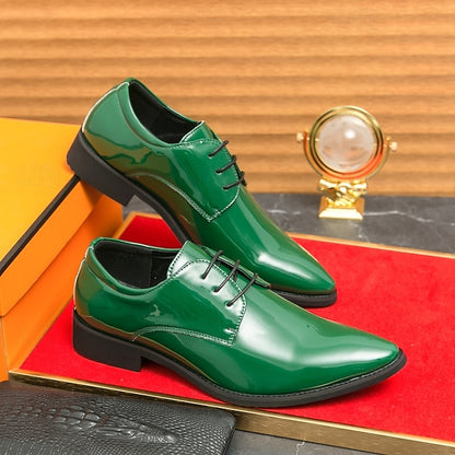 Leather Patent for – Formal Lace-Up Men Glossy Shoes Green