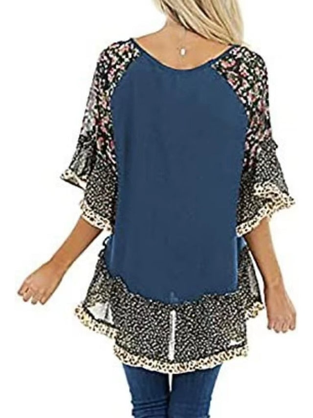 Women's Shirt Boho Shirt Tunic Blouse Ruffle Print Flowing