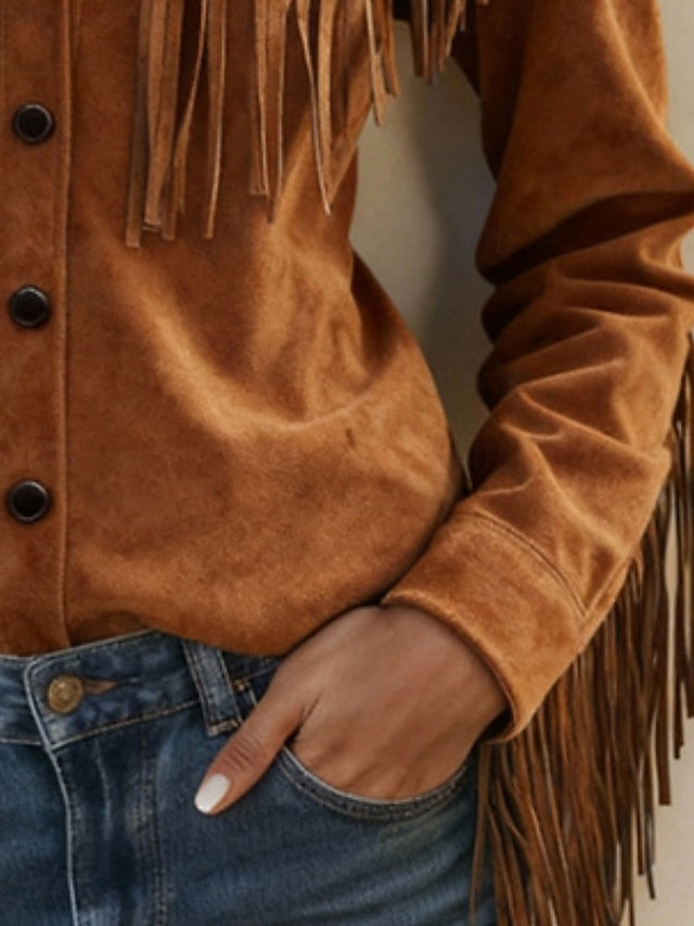 Women's Shirt Casual Shirt Blouse Buttons Fringe Plain