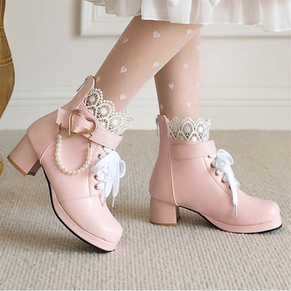 Wedding Shoes Women's Boots Lace-Up White Ankle – Bridal