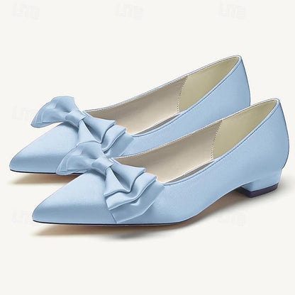 Women's Flats Pointed Party Low Shoes Heel Wedding Bowknot