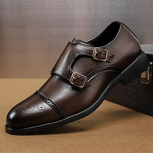 Faux Shoes Double Strap Brown with Monk Leather Men's