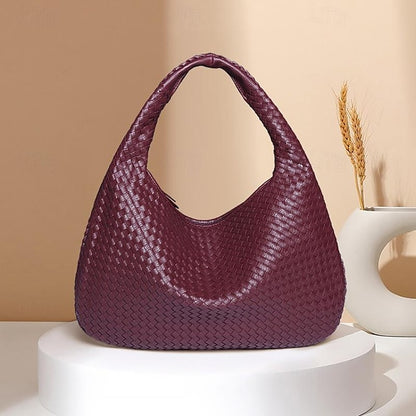 Chic Burgundy Hobo Woven Leather – Bag Women's Faux