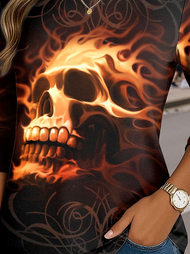 Fire By Tom Wood Women's T Shirt Skulls Crew Neck Long
