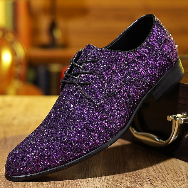 Lace-up Shoes Bold Men's Glitter Party – Statement Purple