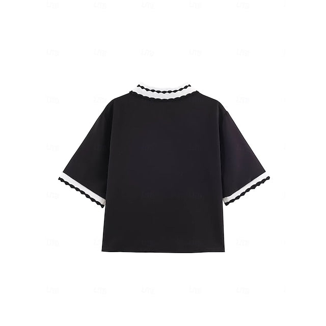 Women's T Shirt Tee Wavy Edge Contrasting Colors Elegant
