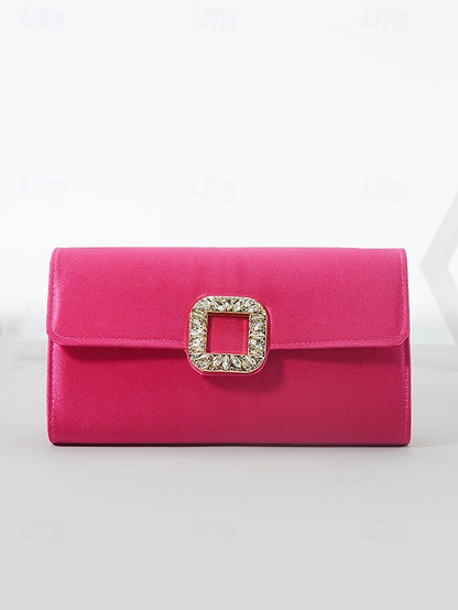 Buckle Women's Satin with Rhinestone Elegant White Clutch -