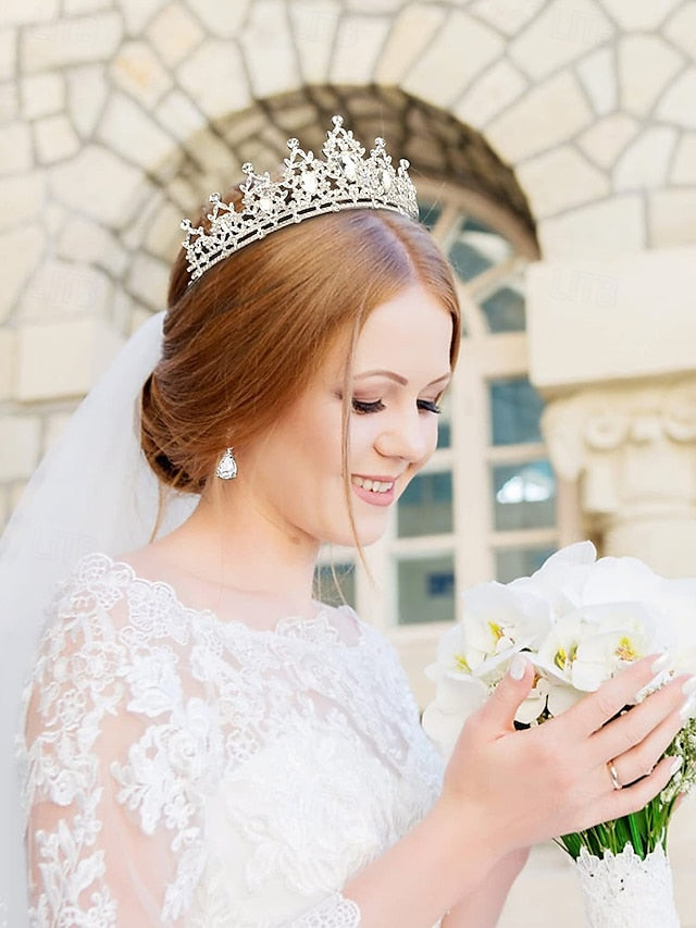 – Women's Set Silver and Jewelry Rhinestone Elegant Tiara