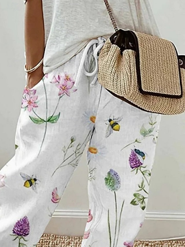 Women's Faux Cotton Linen Chinos Pants Trousers Active