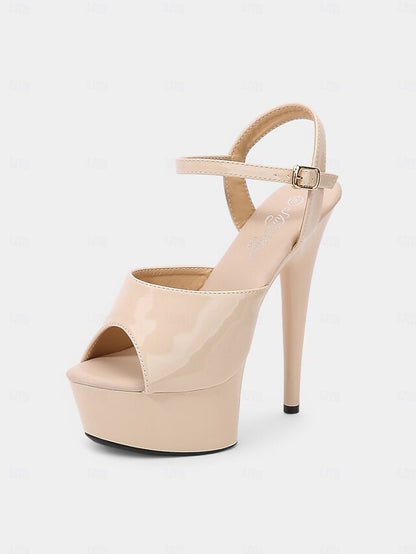 Women Platform for Sandals Toe Leather Red Patent Peep -