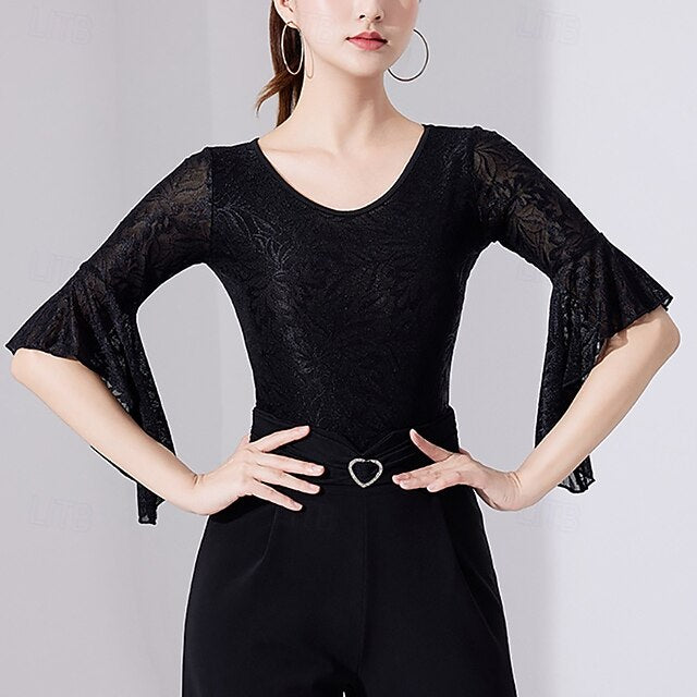Latin Dance Top Lace Printing Pure Color Women's