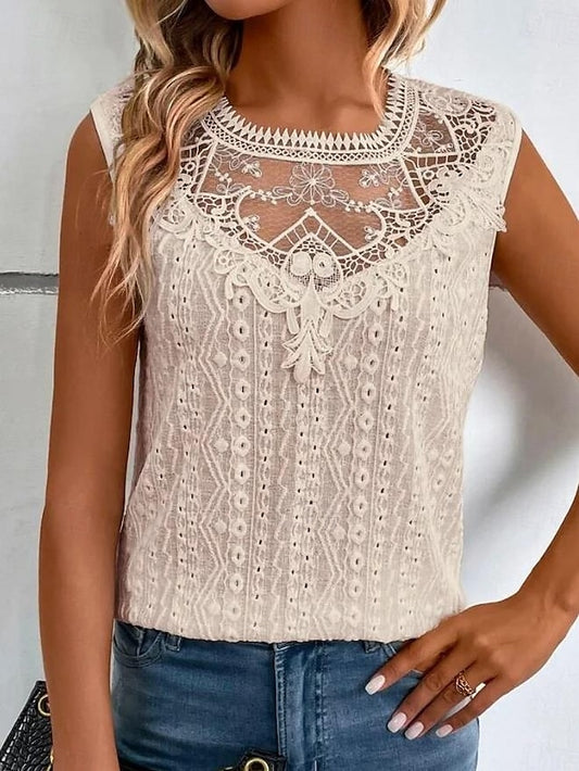 Women's Blouse Stylish Modern Solid Color Lace Sleeveless