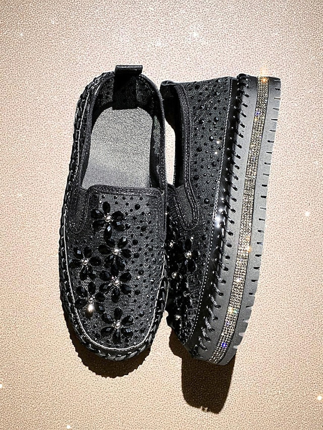 Embellished Sneakers Slip-On with Women's Mesh Rhinestone