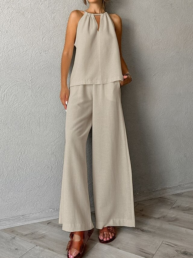 Women's Two Piece Sets Camis Pants Sets Sleeveless Halter