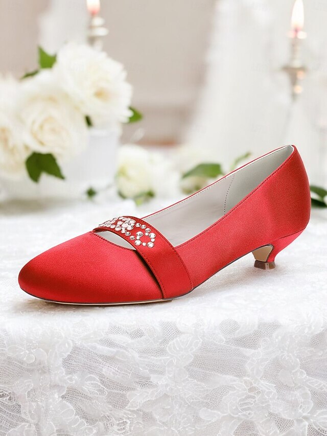 Blue Heels with Women's Rhinestone Kitten Satin