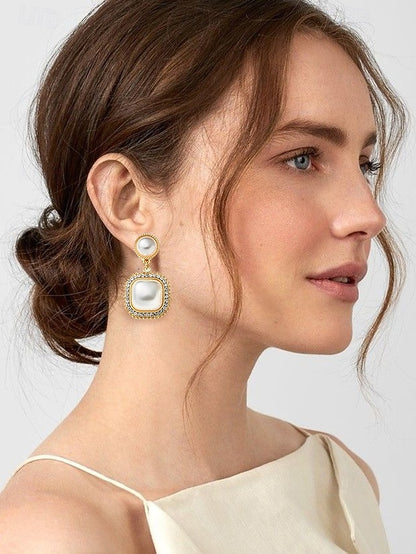 Gold-Plated Elegant with Rhinestone – Earrings Pearl Detailing
