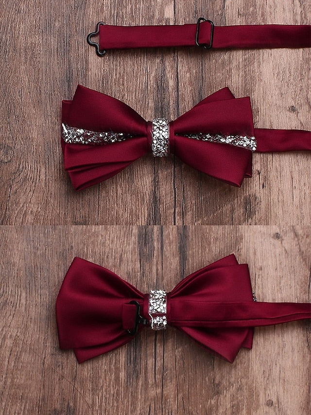 Burgundy Embellishment Satin with Tie Crystal Elegant – Bow