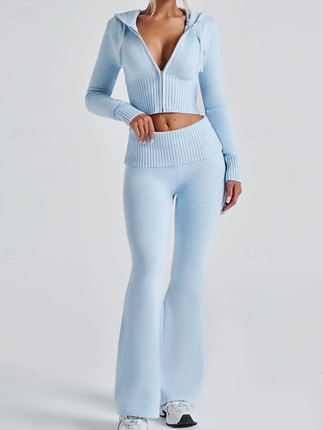 Women's Pants Sets Bolero Top Long Sleeve Hooded Plain