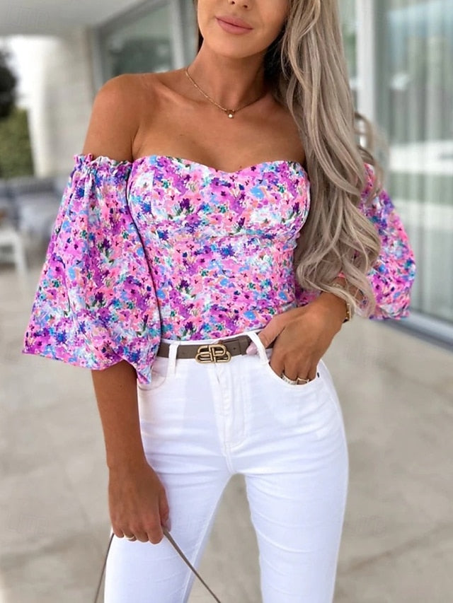 Women's Boho Shirt Blouse Print Flower Modern Boho Long