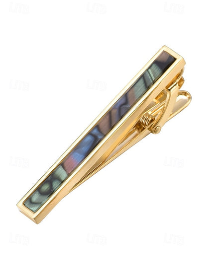 Men's pearl clip tie and brass with mother inlaid of