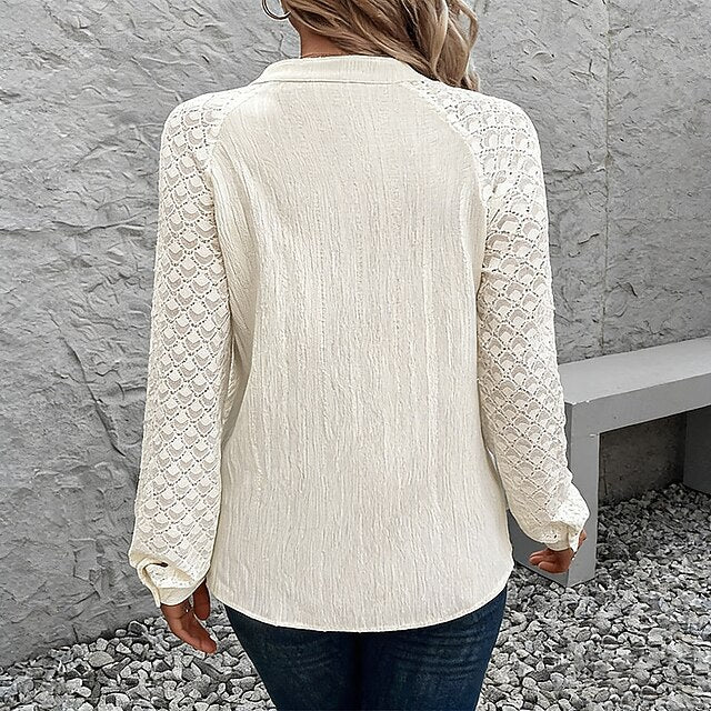 Women's Casual Shirt Button Up Shirt Blouse Tie Front Lace