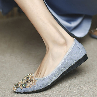 Floral Embellished Women's Flats - Foldable Wedding Crystal