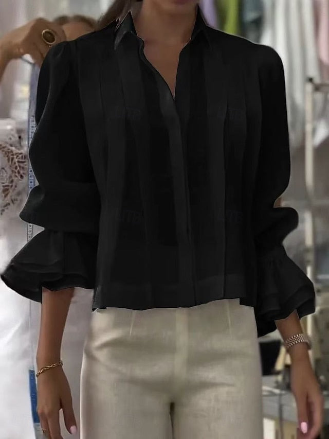 Women's Shirt Summer Tops Blouse Solid Color Casual Beach