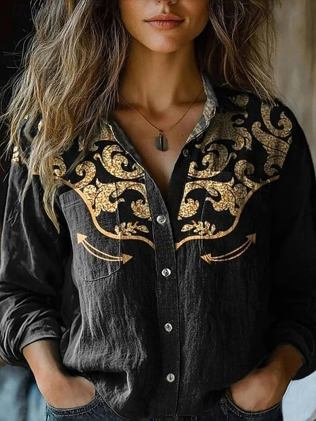 Women's Shirt Floral Paisley Stylish Modern Long Sleeve