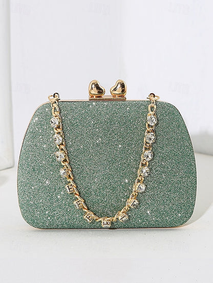 Sage Clutch with Rhinestone Green Evening Glitter Women's