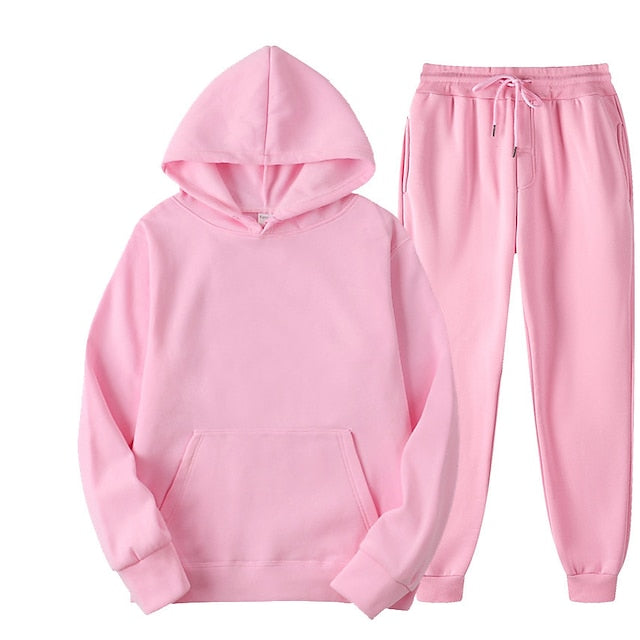 Women's Solid Color Hoodie Jogger Tracksuit Set Long Sleeve