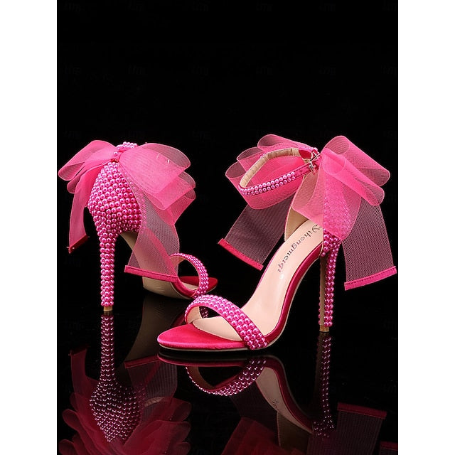 Bow Heels and Pearl Embellished with White Women's Wedding