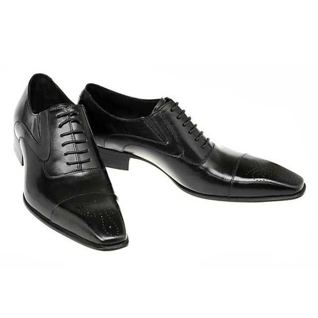 Black Oxford Leather Classic Cap Faux Men's Shoes