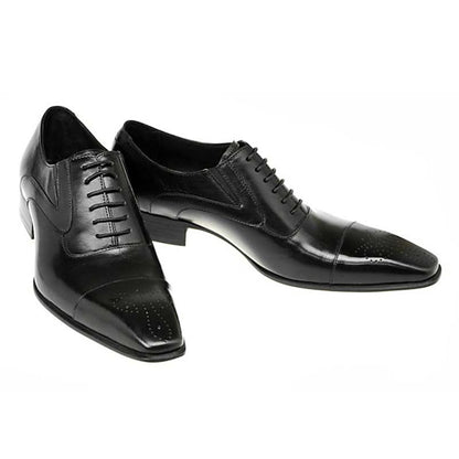 Black Oxford Leather Classic Cap Faux Men's Shoes