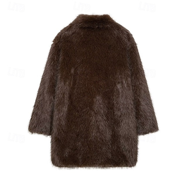Fur Furs Comfortable Women's Pocket Warm Coat Faux