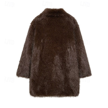 Fur Furs Comfortable Women's Pocket Warm Coat Faux