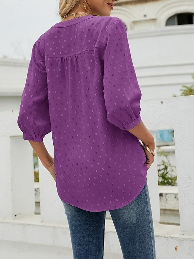 Women's Blouse Buttons Solid Color Elegant Stylish Casual