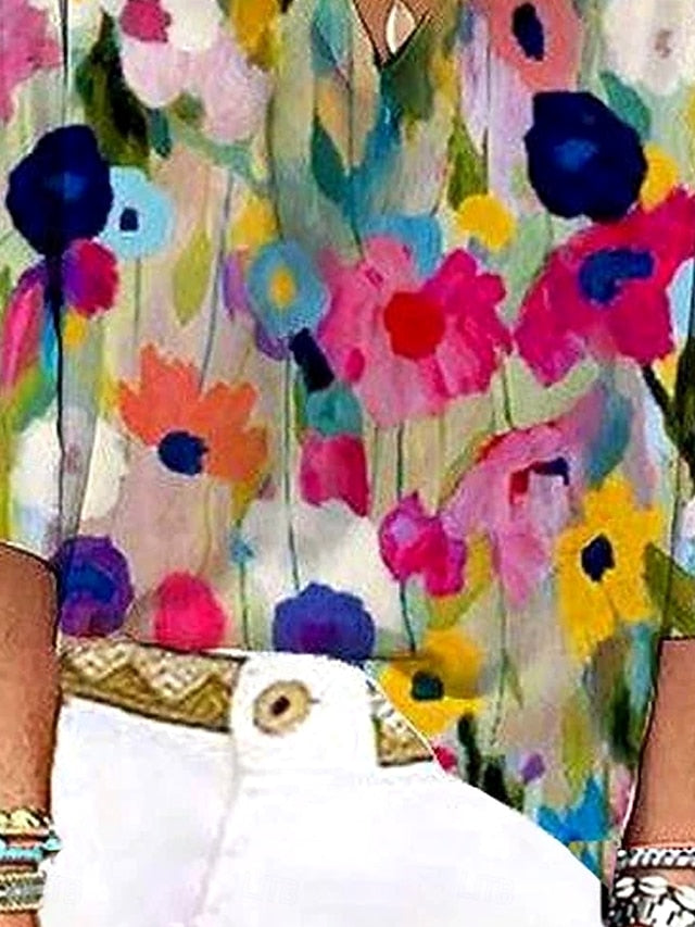 Women's Blouse Button Down Floral Graphic Stylish Beach