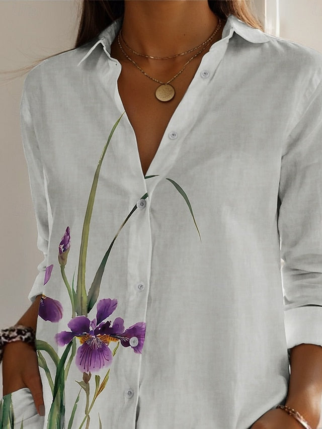 Women's Faux Cotton Linen Buttons Print Floral Active Daily