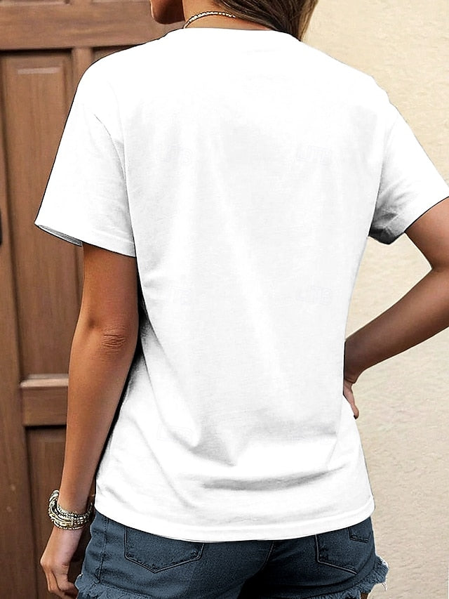Women's T Shirt Print Floral Casual Short Sleeve Notched