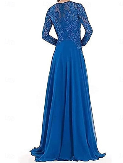 Neck Dress Crew A-Line of Floor Mother Party the Elegant Bride