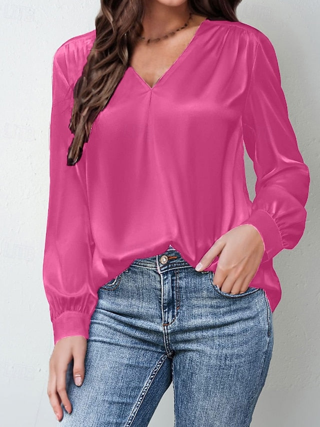 Women's Shirt Elegant Dressy Satin Top Ruched Plain Modern