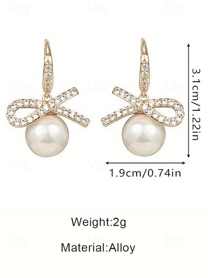 Rhinestone Pearl Earrings and Christmas Women's with Bow
